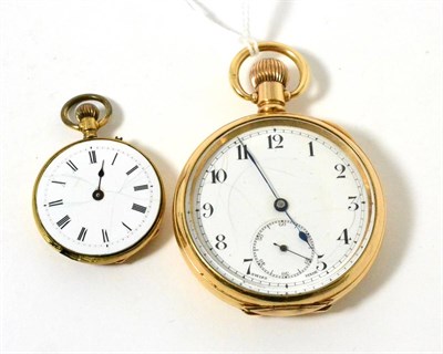 Lot 326 - A gold plated pocket watch and a lady's fob watch with case stamped '14K'