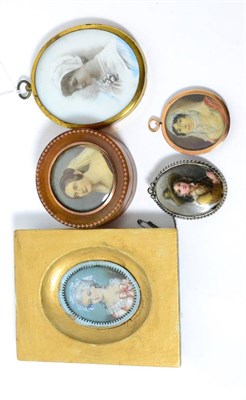 Lot 333 - Four miniatures and a snuff box