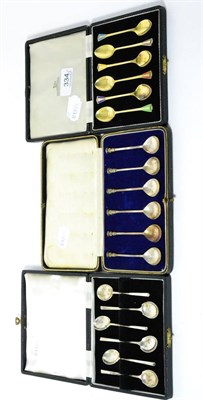 Lot 334 - Three cased sets of spoons