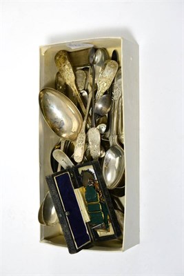 Lot 343 - A collection of silver flatware and three medal miniatures