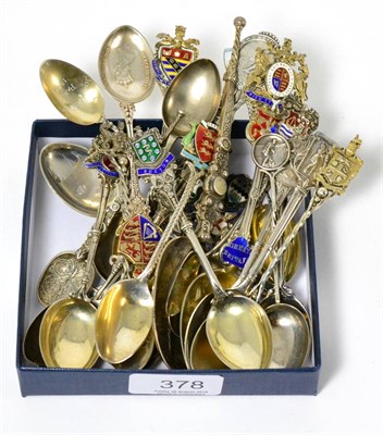 Lot 378 - A selection of silver and enamel collectors spoons