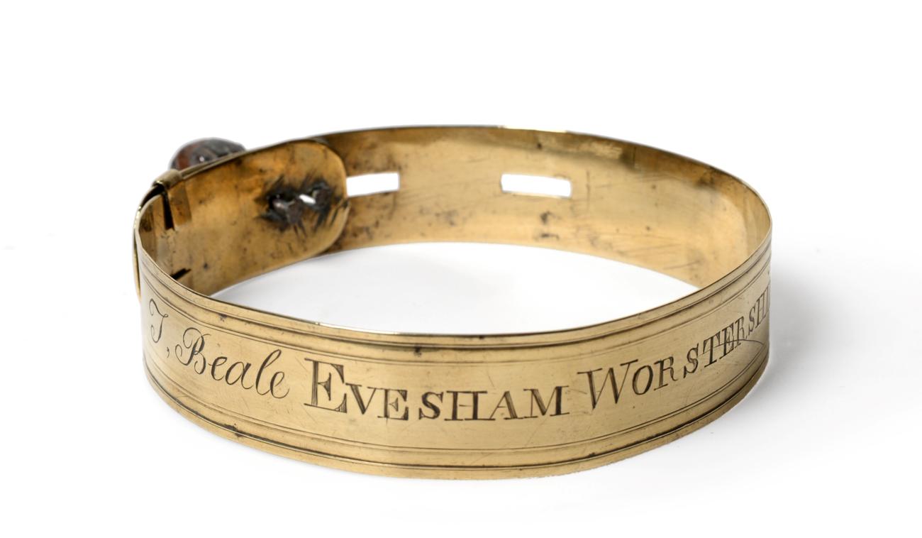 Lot 38 - A George III Brass Dog Collar, inscribed T.Beale EVESHAM WORSTERSHIRE 1797 within reeded...