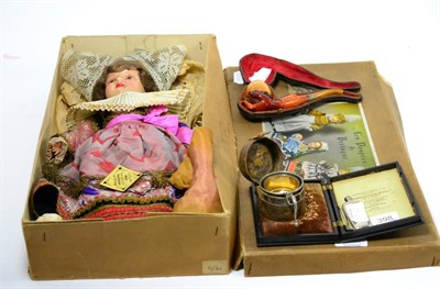 Lot 398 - A group of miscellaneous including meerschaum pipe, daguerreotype case, doll etc (6)