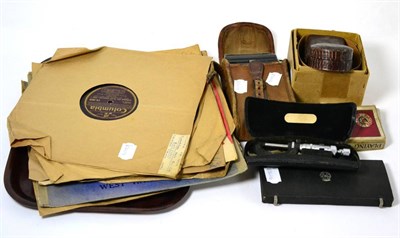 Lot 403 - Miscellaneous including Kodak camera, light meter, cased geometry set, various vinyl records...