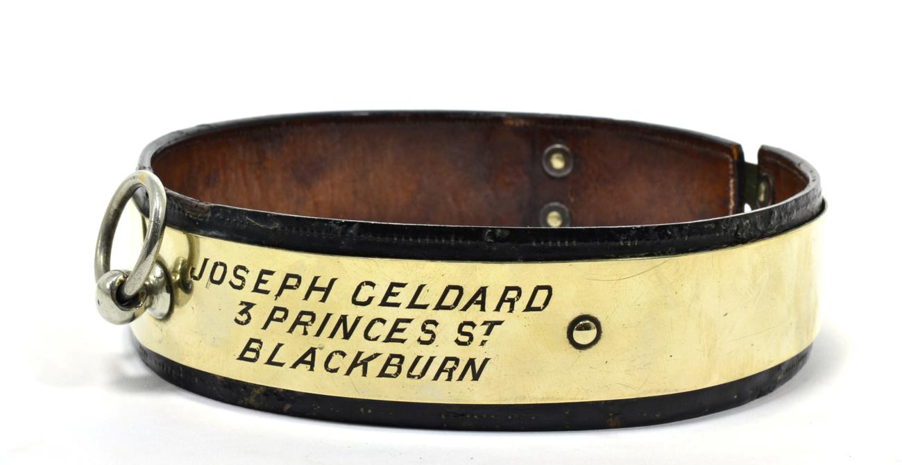 Lot 39 - A Late Victorian White Metal and Leather Dog Collar, inscribed JOSEPH GELDARD 3 PRINCES ST...