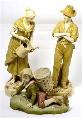 Lot 407 - A pair of Royal Dux figures of gardeners with another (3) (a.f.)