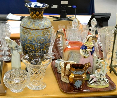 Lot 410 - A pair of Staffordshire hounds with hares, a Doulton vase (a.f.) and other items (8)