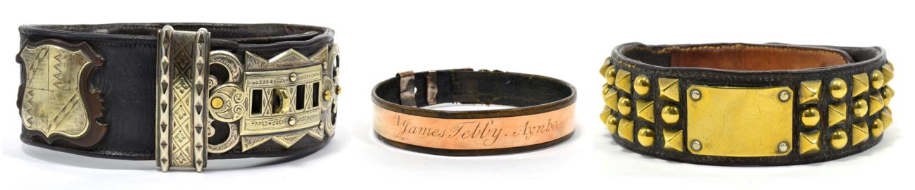 Lot 40 - A Silver Plate on Copper and Leather Dog Collar, mid 19th century, inscribed James Tebby Aynho, 9cm