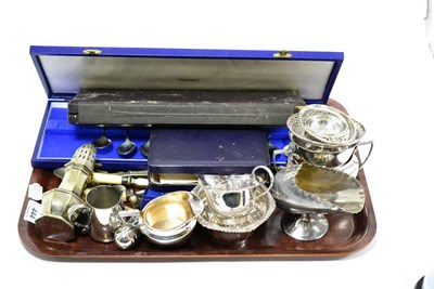 Lot 444 - A cased set of six silver teaspoons, ten silver collectors teaspoons and plated wares