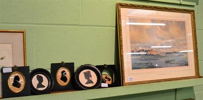 Lot 459 - Reverand A B Bateman, river scene, watercolour, framed, a pair of silhouettes of gentlemen...