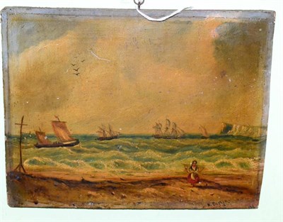 Lot 466 - W Bollin, Coastal scene, signed and dated 1867, oil on panel, a similar oil on panel of fishing...