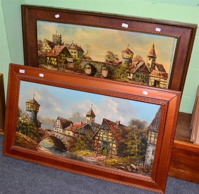 Lot 473 - German School (20th century) German village scene, signed, oil on canvas, together with a companion