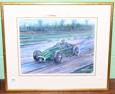 Lot 476 - Phil May (20th century contemporary), ";Stirling Moss Wins on his Maserati 250F (2508)";,...