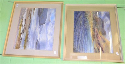 Lot 479 - A pair of watercolours, Joy Brand, Coastal and loch scenes and after Paul Henry, landscape,...