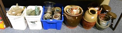 Lot 1011 - A stoneware bottle Barnard Castle, crocks, glass covers and bottles etc