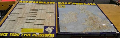 Lot 1018 - Two Michelin enamel signs, one depicting British Isles map and a tyre pressure chart