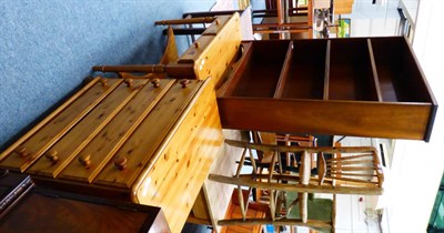 Lot 1035 - Pine chest of drawers, pine washstand and a mahogany open bookcase