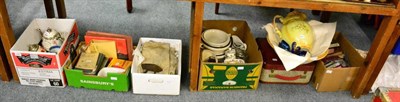 Lot 1090 - An accumulation of assorted ceramics, car handbooks, wool bedspread, general collectables etc