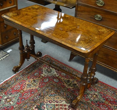 Lot 1176 - A Victorian burr walnut, boxwood and marquetry inlaid foldover card table, circa 1870, with...