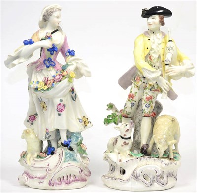 Lot 70 - A Pair of Bow Porcelain Figures of a Shepherd and Shepherdess, circa 1765, he holding bagpipes,...