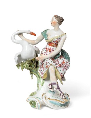 Lot 72 - A Derby Porcelain Figure of Leda and the Swan, circa 1770, the classical maiden sitting on a...