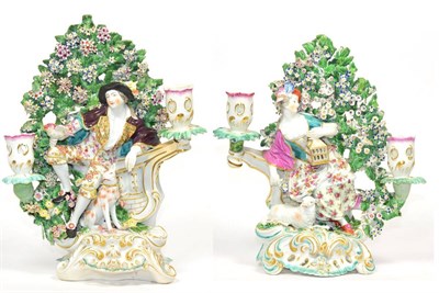 Lot 73 - A Pair of Derby Porcelain Candelabra Groups, circa 1770, modelled as a shepherd and shepherdess...