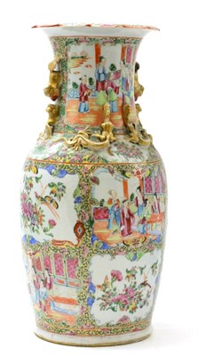 Lot 10 - A 19th century Chinese famille rose vase, of baluster form, decorated with panels of figures...