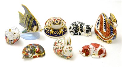 Lot 12 - Royal Crown Derby animal paperweights 'Puppy', 'Tropical Fish', 'Dragon', 'Poppy Mouse',...