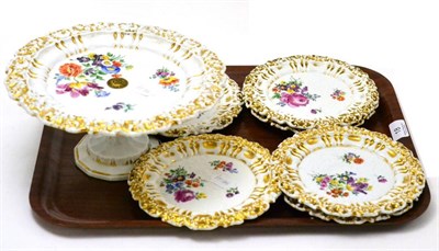 Lot 18 - An early 20th century Meissen part dessert service, comprising six plates and a pedestal...