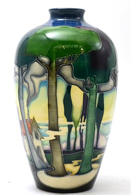 Lot 55 - A modern Moorcroft Peggy's House pattern vase, designed by Emma Bossons, numbered 99/100, 24cm...