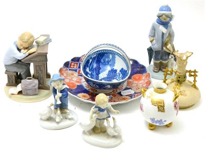 Lot 56 - A group including Royal Worcester vase decorated in the Chinese taste, Lladro, Imari plate etc