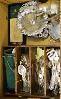 Lot 60 - A quantity of silver plated flatware together with other silver plate including a pair of...