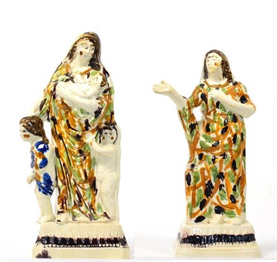 Lot 81 - A Pair of Prattware Figures of Faith and Charity, possibly Herculaneum, circa 1800, each...