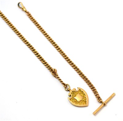 Lot 98 - Two 9ct gold half Albert watch chains, one with a T-bar the other with a shield fob (2)