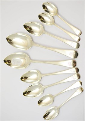 Lot 103 - A matching set of Old English pattern spoons, comprising two table spoons, three dessert spoons and