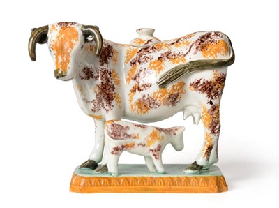 Lot 84 - A Prattware Cow Creamer and Cover, circa 1810, possibly St Anthony's Newcastle, modelled as a...