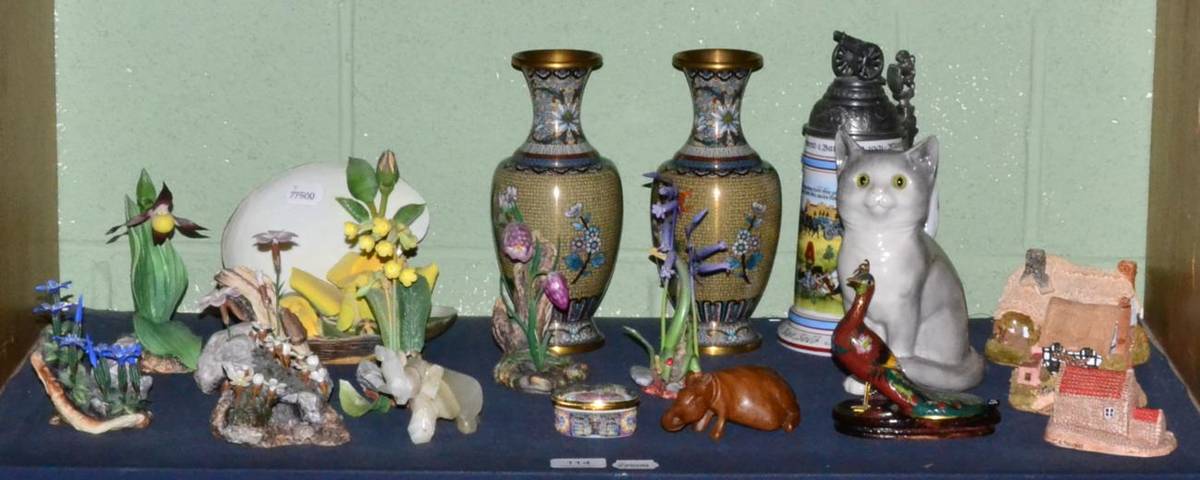 Lot 114 - A shelf of collector's items containing Lilliput lane cottages, porcelain limited edition and...