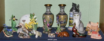 Lot 114 - A shelf of collector's items containing Lilliput lane cottages, porcelain limited edition and...