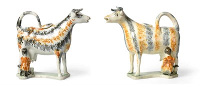 Lot 85 - A Pratt Type Cow Creamer and Cover, circa 1810, the hobbled standing beast with a milkmaid at...