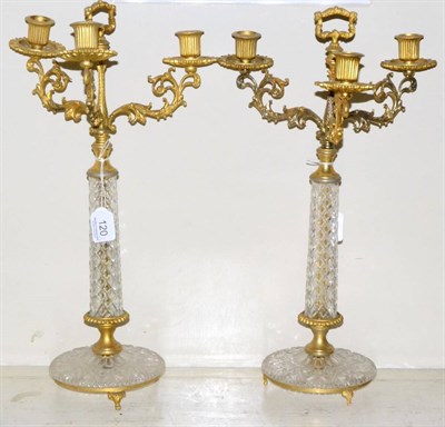 Lot 120 - A pair of French glass and gilt metal candelabrum