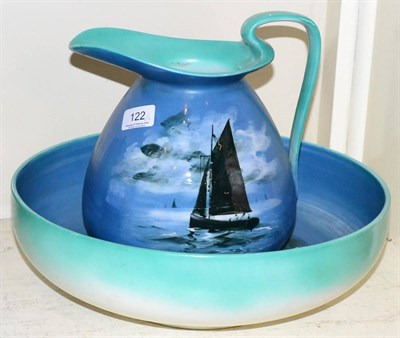 Lot 122 - A Royal Doulton jug and bowl with a sailing boat scene, reg no 374874