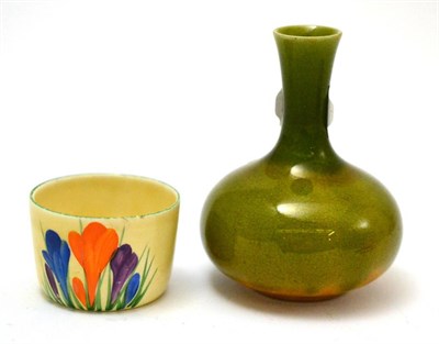 Lot 142 - A Linthorpe pottery vase, shape 845 and a Clarice Cliff crocus pattern salt