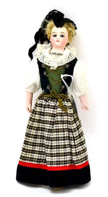 Lot 146 - Possibly F Gaultier French fashion doll, with bisque head and shoulders, fixed blue eyes,...
