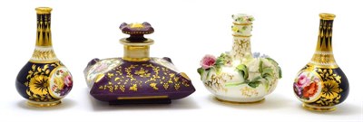 Lot 160 - A 19th century Paris porcelain cushion form scent bottle and stopper painted with two sprays of...