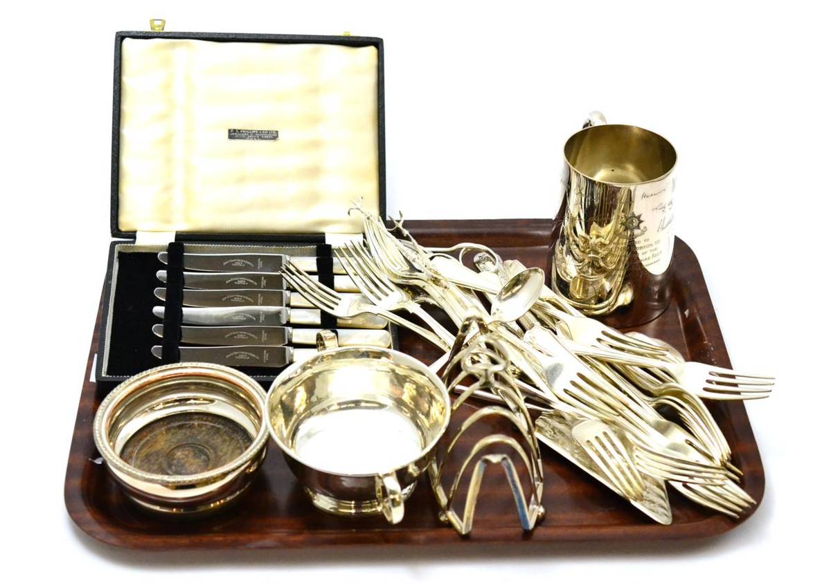 Lot 168 - A silver quaich (a.f.) and a collection of silver plate