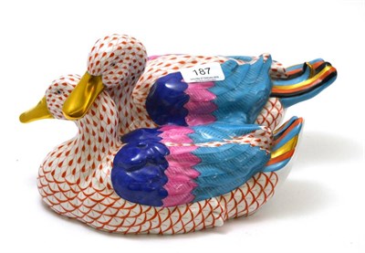 Lot 187 - A large Herend porcelain duck group, 16cm high