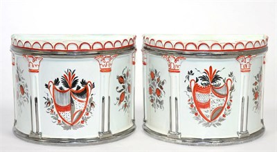 Lot 93 - A Pair of Pearlware Bough Pots, circa 1810, of demi-lune form moulded with arcading and fluted...
