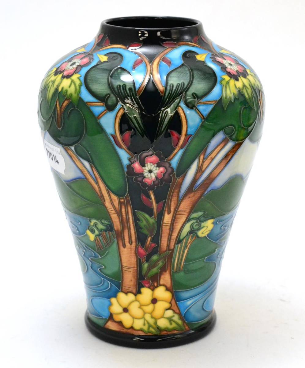 Lot 215 - A modern Moorcroft Bird pattern vase, numbered 33/50, red dot, 22.5cm (second)