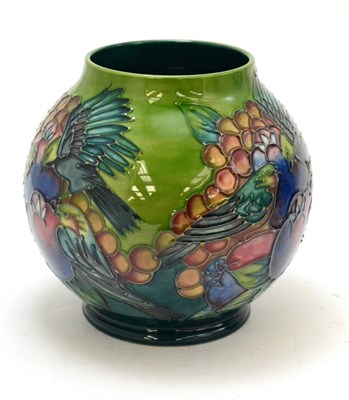 Lot 219 - A Moorcroft Green Finches pattern vase, designed by Sally Tuffin, 17cm