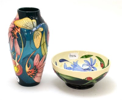 Lot 221 - A modern Moorcroft Fly Away Home pattern bowl, designed by Rachel Bishop, 16.5cm diameter and a...
